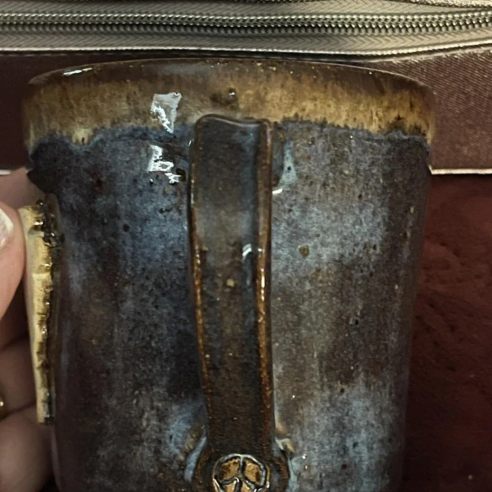 Handmade Hiwasse Arkansas Pottery Mug Peace Mark‎ GWX Signed Ceramic Art Cup